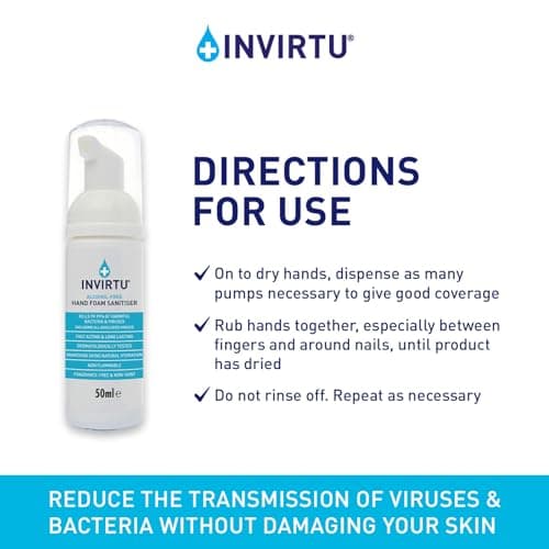 INVIRTU Alcohol Free Antibacterial Hand Sanitiser Foam (50ml) - Kills 99.9% Of Bacteria & Viruses - Great Hand Sanitiser For Travel & Festivals – Non- Scented Disinfectant - Kind To Skin (Pack of 2) — view 4