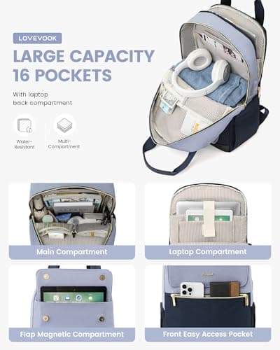 LOVEVOOK Backpack Womens, 15.6 Inch Laptop Rucksack Bag for Ladies, Lightweight School Bag with USB Port & Anti-theft Pocket, Stylish Daypacks Back Pack for College Uni Work Travel, Blue — view 2