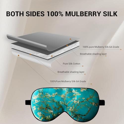 LaCourse 100% Grade 6A Mulberry Silk Sleep Eye Mask for Sleeping - Dual-Sided Natural Silk, Adjustable Strap, Breathable & Ultra-Soft, Gentle on Skin, Green-Flower — view 3