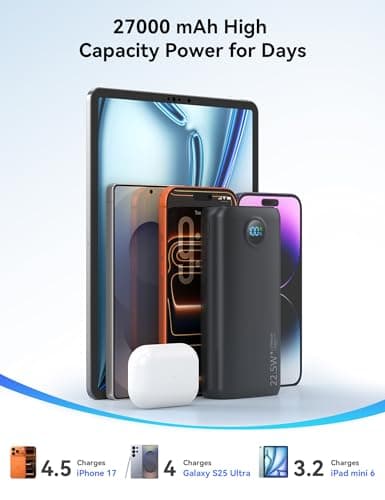 SNOMH Power Bank 27000mAh Powerbank Fast Charging 22.5W, Portable Charger High Capacity with 3-Port and Smart LCD Display for iPhone 17/16/15/Samsung/iPad/Smartphones etc — view 2