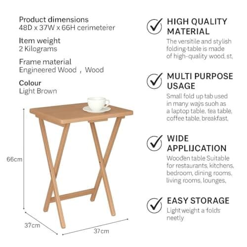 Premium Wooden Folding Table | 66cm Height | Foldable Snack Table & Coffee Tray | Compact Side Table for Sofa | Durable & Lightweight Wood | Space-Saving Multipurpose Table for Home & Office Use (1) — view 5