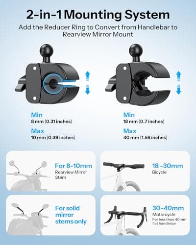 OMOTON BK01 Motorcycle Phone Mount, Anti-Vibration, Handlebar & Mirror — view 3