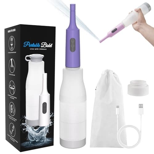Hibbent Portable Bidet for Travel, High Pressure Electric Handheld Bidet Sprayer, 350-550ML Expandable Bottle for Personal Hygiene, USB-C Rechargeable Waterproof Sprayer for Women & Men, Purple