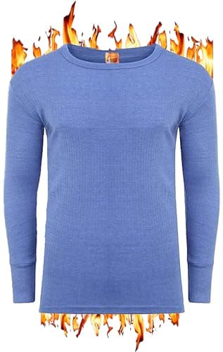 ZRWASKA® Mens Thermal Underwear Sets Long Sleeve Top, T-Shirt Vest & Long Johns Trousers, Tops & Bottoms, Warm Underlayer Winter Thermals Men Set Base Layer Blue, Size Large