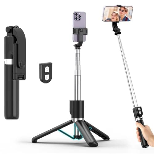 Portable Selfie Stick with Remote, Extendable Tripod for iPhone 15/14/13/12/11/X/8/7, Galaxy S23/S22/S21/S20/Note/Z Flip, Pixel, OnePlus, Travel Phone Mount