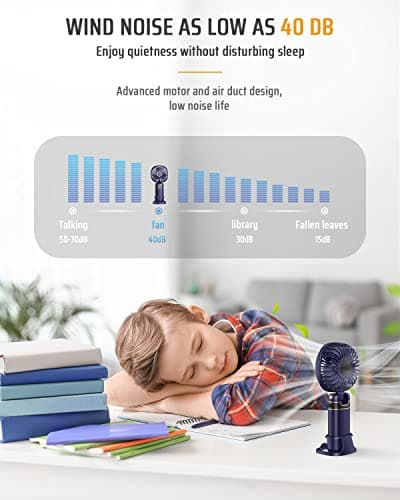 FAPPEN Mini Handheld Fan, Portable USB Hand Held Fan, Rechargeable 5 Speeds Folding Hand Fans with Base and Lanyard for Home Office Bedroom Outdoor Travel(Deep Blue) — view 6