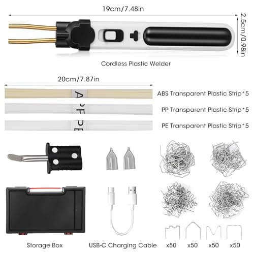 Cordless Plastic Welding Kit,2 in1 Plastic Welder Gun with 200pcs Staples,15pcs Rods,3 Soldering Tips,Led Work Light,2.0Ah Battery,Hot Stapler Plastic Welder Repair Kit for Bumper Crack Repair — view 6