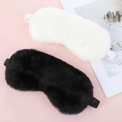 2 Pieces Plush Fluffy Eye Mask Comfortable Blindfold Eye Cover Soft Night Eyeshade Cover Cute Sleep Masks Adjustable Faux Fur Sleeping Mask for Women Men Travel Nap Gift — view 4