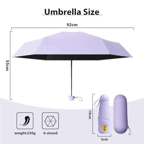 FANSEZQ Sun Umbrella, Mini Travel Umbrella With Case Small Compact Protection Sun Lightweight Tiny Pocket Umbrella (Purple) — view 2