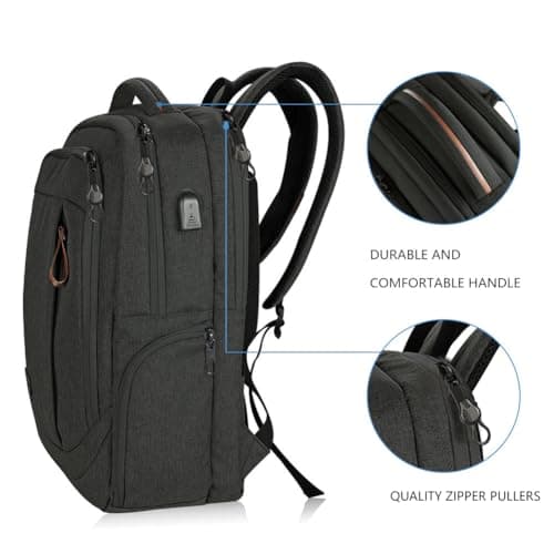 KROSER Laptop Backpack Large 17.3 Inch School Travel Computer Backpack for Laptop with USB Charging Port Water-Resistant Casual Daypack for Business College Work Bag Men Women, Black — view 4