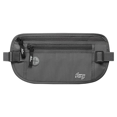 MoKo Travel Money Belt with RFID Blocking, 3 Pockets, Dark Grey