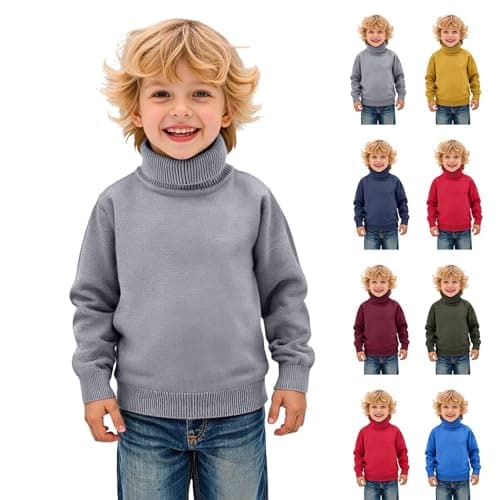 Boys Thermal Turtleneck Jumper Kids Ribbed Knitted Pullover Sweatshirt Girls Autumn Winter Warm Plain Sweater Plain Mock Neck Long Sleeve Jumpers Baby Soft Comfy Tops (Blue, 18-24 Months)