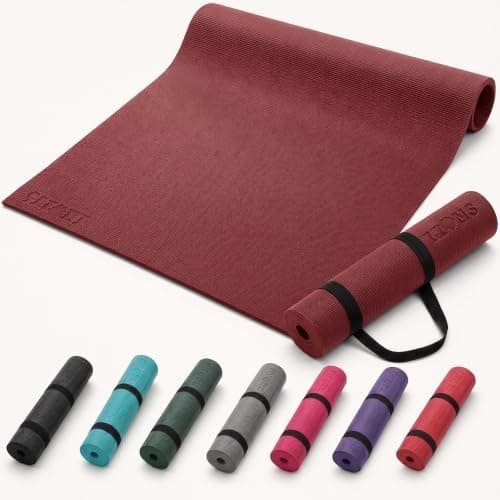Lions Travel Yoga Mat - Premium Yoga Mats for Women with Carry Strap, 181 x 61 x 0.6 cm, Lightweight Anti-Slip Eco Friendly Workout Mat, Ideal for Exercise Fitness Training Pilates Gym (Red 6mm)