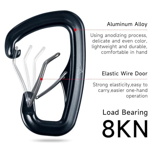 Travel Bird Heavy Duty Carabiner Clip Hook 8KN, Ultra-Light Aluminum Caribeaners with Double Door D-Shape, for Hammock, Camping, Hiking, Backpacking, Dog Leash, Keychain Clip — view 3