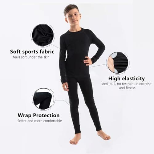 JiaYouLC Kids Base Layer Sets Thermal Compression Long Sleeve Top & Tights Winter Sports Warm Football Skins for Boys Girls Athletic Gym (Black, 9-10 Years) — view 3