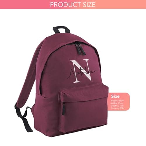 Print Maniacs Personalised Backpack for Kids Back to School 18 Litres Rucksack with Name Ideal for Boys, Girls, Toddlers,and Primary School Students Perfect School Bag Burgundy — view 2
