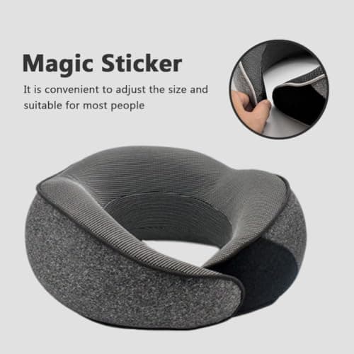 Memory Foam Travel Neck Pillow, 360° Ergonomic Neck & Chin Support Pillow with Adjustable Fastening, Compact Travel Pillow Set with Eye Mask, Earplugs and Storage Bag for Flights, Car and Office — view 4