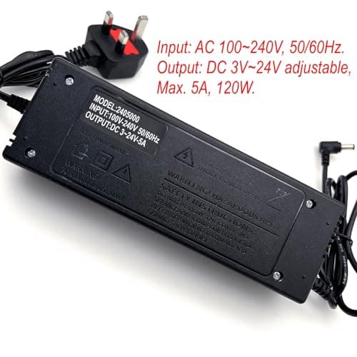 JZK Adjustable Voltage Power Supply 3V-24V 5A 120W with Digital Display, 100-240V AC to DC 3V 5V 6V 9V 12V 15V 18V 19V 20V 24V Universal Power Adapter Converter Transformer with DC Plug Tips — view 5