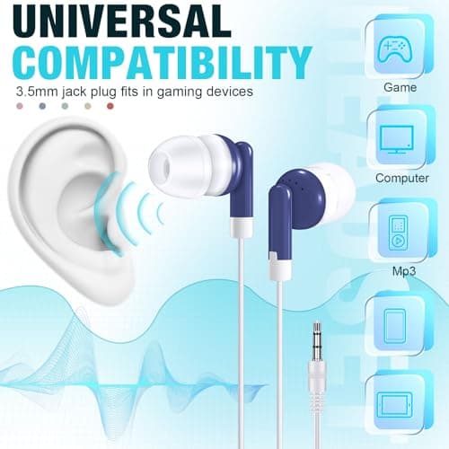 Konohan 100 Pack Kids Earbuds Wired Earphones Multipack Earphones Headphones for School Library Museum Classroom Students (Mixed Colors) — view 4