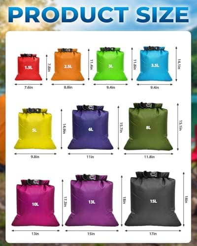 MOXTOYU 10 Pack Dry Bags Waterproof Dry Bag Set with 1.5L-15L Capacity, Storage Bags for Camping Outdoor Hiking Fishing Cycling Dry Sack Waterproof Rucksack Liner — view 6