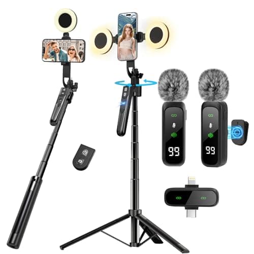 Vlogging Kit for iPhone,180CM Phone Tripod with Light and Microphone