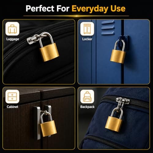 Pack of 6 Mini Brass Padlocks with Keys Small Keyed Locks Set Including 3 Sizes 25mm, 30mm & 40mm Each 2X | Durable Brass Locks for Luggage Diaries Cabinets — view 6