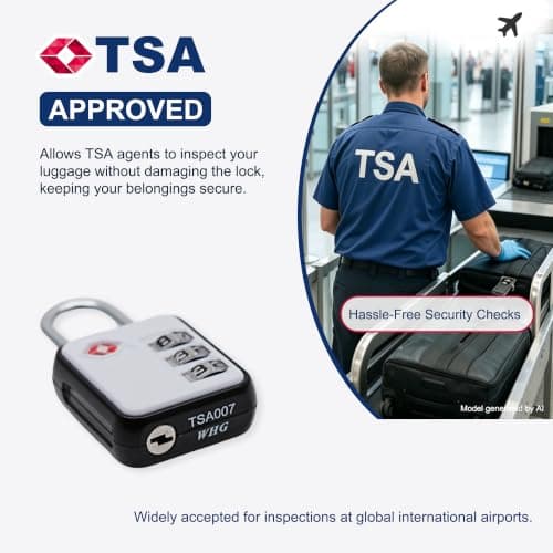 UP Security TSA-Approved Combination Padlock - Durable, Resettable, Compact Travel Lock for Luggage, Suitcase, Gym Locker, and More (Black+White) — view 3