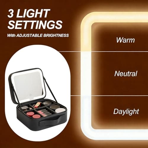 Travel Makeup Bag with LED Mirror, 3 Light Modes Light Up Vanity Case — view 6