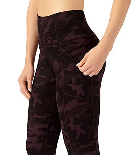 OVRUNS High Waist Gym Leggings for Women Yoga Pants with Pockets Workout Running Compression Leggings for Women - Burgundy Camo Multi - XL — view 4