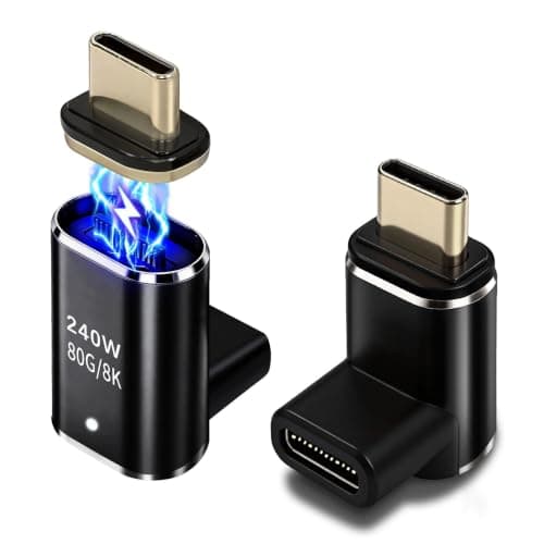IVIVTOR USB C Magnetic Adapter 90 Degree Pack of 2 240 W Type C Magnetic Plug Angle 24 Pin - USB-C Magnetic Adapter 80 Gbps 8K Fast Charge & Data Transfer for Laptops Tablets Smartphones - Black