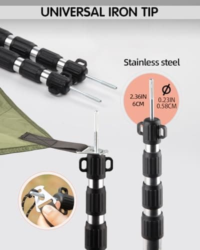 AVOFOREST Tent Poles, Telescoping Tarp Poles, Aluminium Adjustable Camping Tent Poles for Tarp with Lightning Protection Cap Awning Poles Set for Canopy Porch Sun Sails Awning, 88-265cm (Silver) — view 4