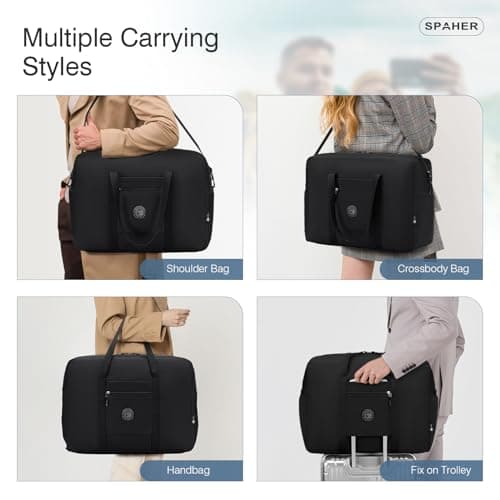 SPAHER Large Cabin Bag 55x40x23 Lufthansa Wizzair Foldable Travel Duffle Bag 50L Carry-on Hand Luggage Lightweight Airport Holdall Tote Overnight Weekend Suitcase Bag Waterproof Handbag Women Men — view 5