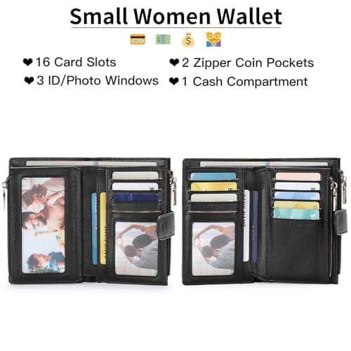 GOIACII Leather Purses for Women, Bifold Compact Womens Wallet with RFID Blocking, Medium Ladies Purse Credit Card Wallet with 16 Card Slots and Zip Coin Pocket — view 2