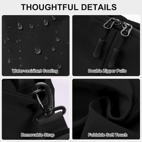 Vllcsla Sports Duffle Bag Small for Women with Wet Pocket, 45x20x27 cm, Womens Gym Tote Bag Duffle Bags, Waterproof Overnight Weekend Carry On Bags, Lightweight, for Gym/Swim/Beach (Black) — view 6