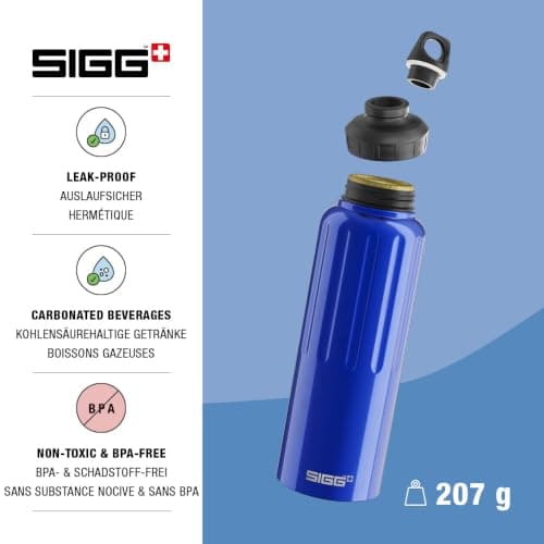 Sigg - Aluminium Sports Water Bottle - WMB Traveller Dark Blue - Swiss Made - Suitable For Carbonated Drinks - Leakproof - Lightweight - BPA Free - Blue - 1.5L — view 4