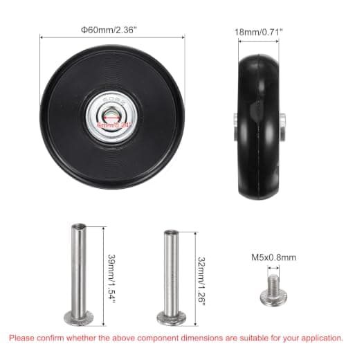 sourcing map Replacement Luggage Wheels 60x18mm Suitcase Wheel Repair Kits Include 2 PU Bearing Wheels & Washers, Wrenches & Axle Screw for Trolley Bag, Inline Skate and Caster Board — view 2