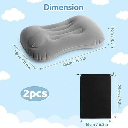 ZeBQrphio Inflatable Pillows for Camping, Camping Pillows for Adults, Inflatable Pillow for Travel, Lightweight Gray Inflatable Travel Pillows with Storage Bag for Outdoor Adventures — view 2