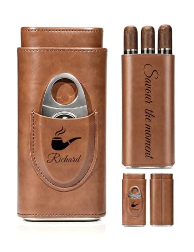 Personalised Leather Travel Humidor Case with Name Storage Holder (Brown-1)