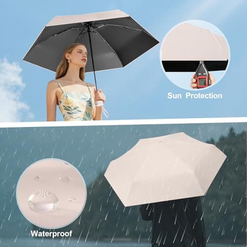 Ancuioyz Umbrella Mini - Portable Compact for Women & Men, Lightweight for Rain or Shine, Travel-Friendly Sun Protection (Phoenix beige) — view 3