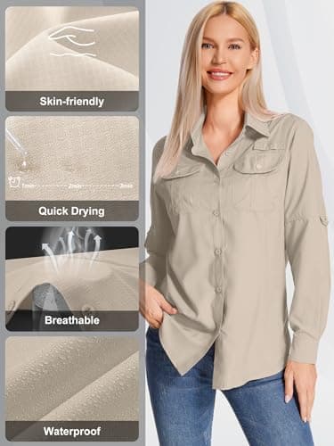 Peysuck Women's Safari Shirts, UPF 50 Sun UV Protection Light Khaki — view 5