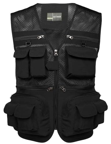 Flygo Men's Fishing Vest Utility Lightweight Outdoor Travel Safari Photo Cargo Vest with 16 Pockets, Black-mesh, XS