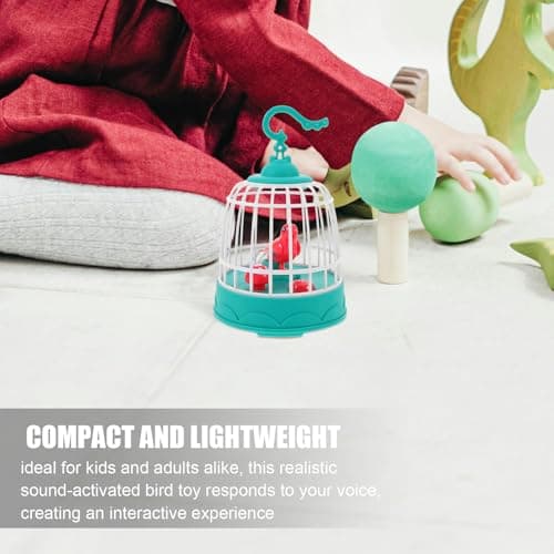 Lurrose Battery-operated Voice-controlled Bird with Realistic Chirping and Lifelike Birdcage Design, Portable Plastic Decorative Piece Suitable for Office and Birthday Party Favors — view 3