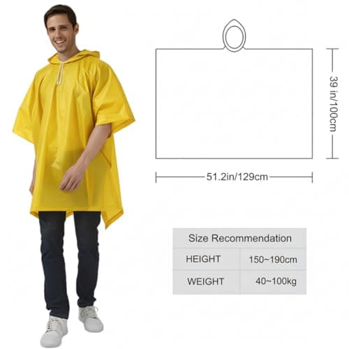 UPSEN Rain Ponchos for Adults, 2 Pcs Reusable Raincoats Coats Jackets Emergency for Women Men with Hood, Yellow — view 2