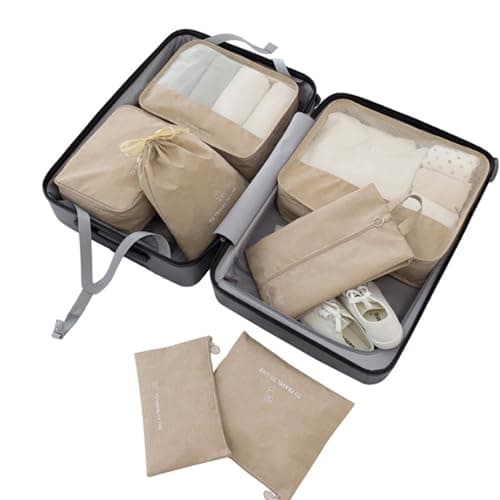 FUNSEED 7 Set Packing Cubes for Travel Accessories, Travel Essentials Compression Suitcase Luggage Organizer(Brown)