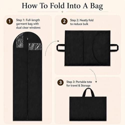Sytinnice 2Pcs Long Dress Garment Bags, 60×180cm Folding Full Length Garment Cover Bag with Zipper, Pocket & Handle, Breathable Clothes Covers for Gowns Dresses Travel & Storage(Black) — view 5