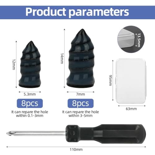 Adiwo 16 Pcs Tyre Repair Screws, Rubber Nail Tire Repair Self-Service Tire Repair Nail, Puncture Repair Nail Vacuum Tyre Repair Nail, General Tire Repair Quick Repair Tool for Car Motorcycle Bicycle — view 2