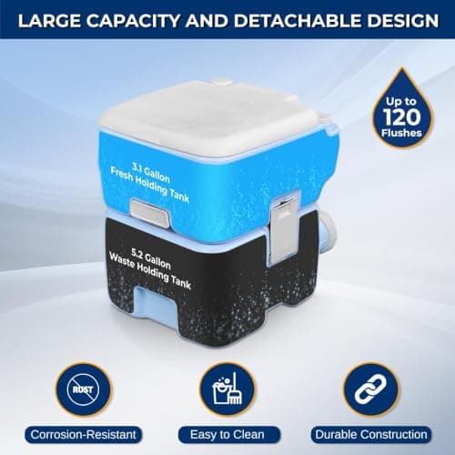 SereneLife 20L Outdoor Camping, Portable Toilet, Comfortable Flushable Portable Toilets for Adults, Travel Toilet, Porta Potty Loo, Detachable Waste Tank- Leak Proof & Carry Bag — view 2