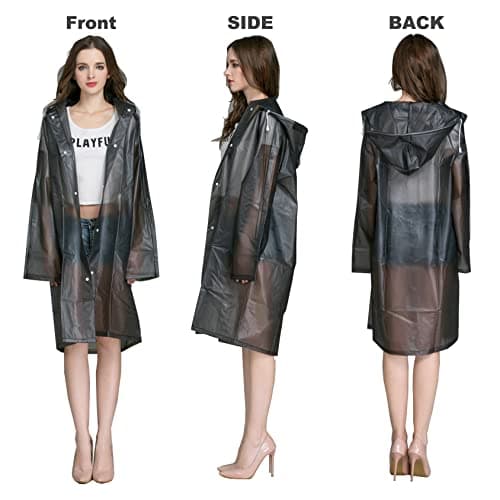 Kcmell Raincoat Adult Portable Rain Ponchos, Waterproof Rain Poncho for Men and Women, Black Transparent Rain Coats Reusable EVA Rainwear for Hiking Camping and Travel (Size XL) — view 4