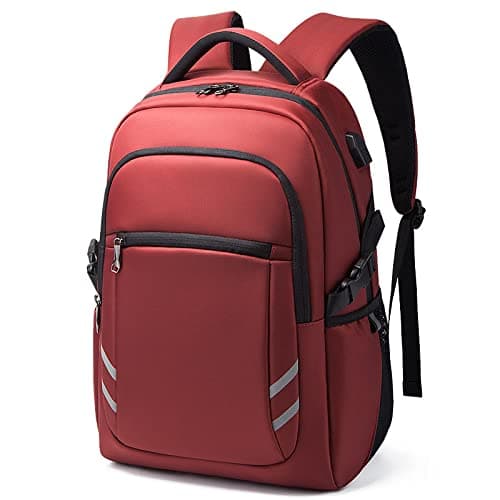 QQYG Waterproof Men's Backpack with USB Headphone Plug Multifunctional Large Capacity Outdoor Travel Computer Unisex Student Bag,Maroon,46 * 32 * 20CM