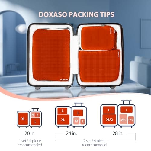 Doxaso Compression Packing Cubes Ultralight Expandable Suitcase Organiser Bags Water Repellent Travel Organiser for Backpack 4 PCS (A-Orange-4 Pcs, 4 PCS) — view 4
